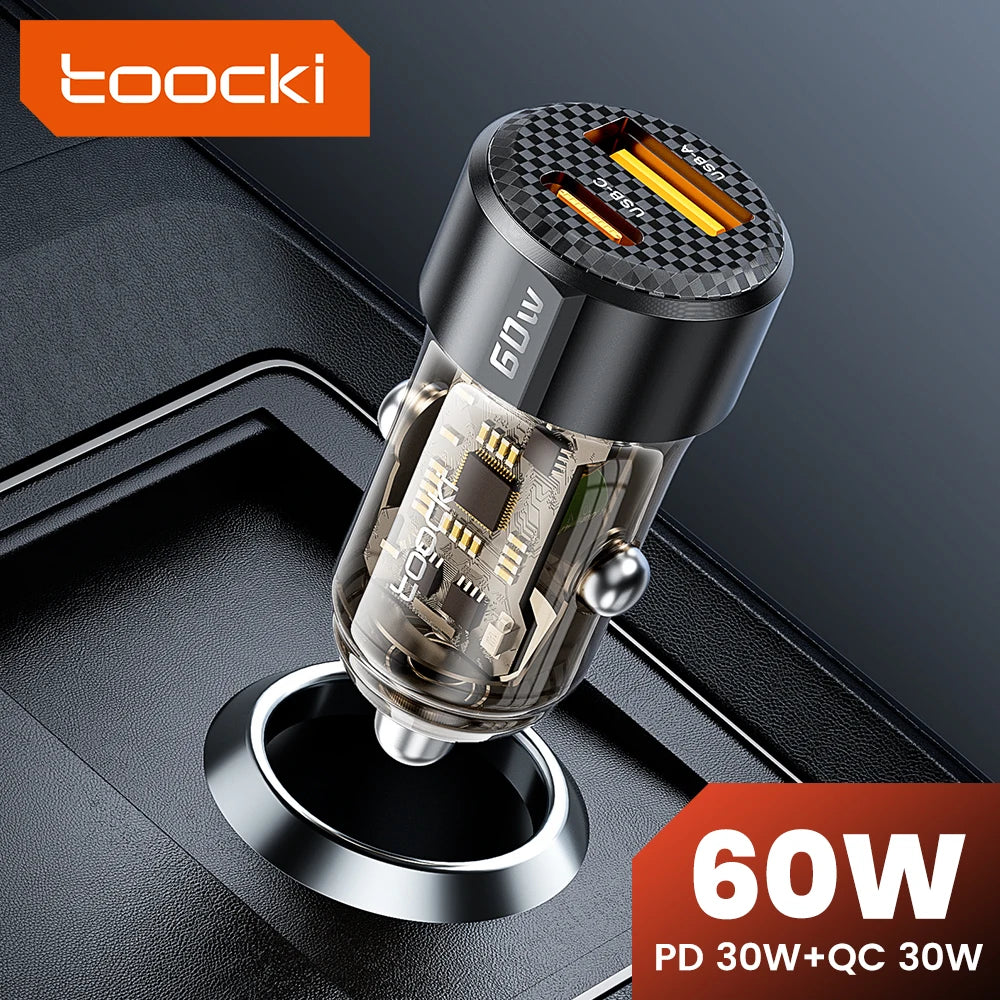 Toocki PD30W+QC30W USB C+A Car Charger Fast Charging Type C Car Charger Super charge USB Charger For iPhone 16/15 Samsung S24