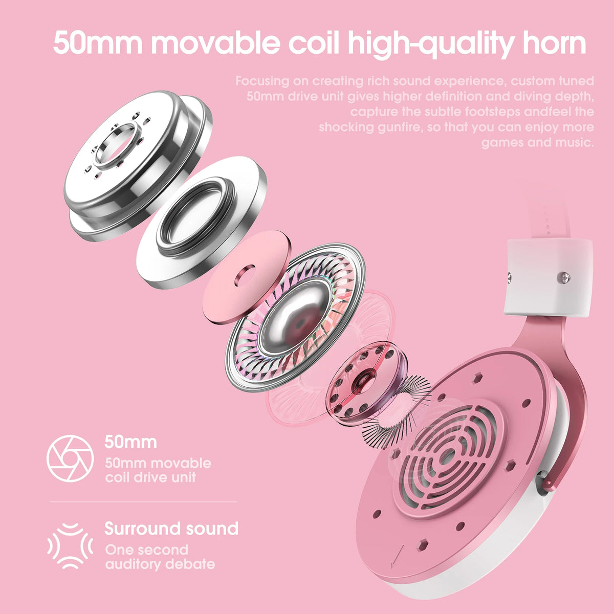 Onikuma Professional Gaming Headset With RGB Light Headphones Cat Ears Pink Portable Earphones With Noise Cancelling Microphone
