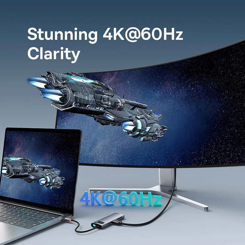 Baseus 7-in-1 Gen 2 USB C HUB 4K@60Hz HDMI 3* USB 3.0 PD 100W Type C Port SD/TF Card Reader for Macbook iPad M2 M1 Steam Deck