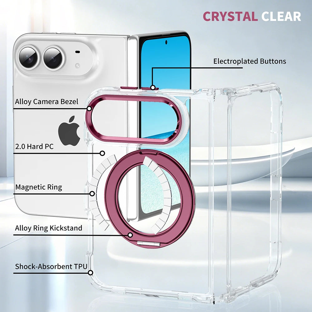 Luxury For Magsafe Phone Case For iPhone Duo 18 Fold With Rotating Magnetic Holder Transparent Case Acrylic Cover