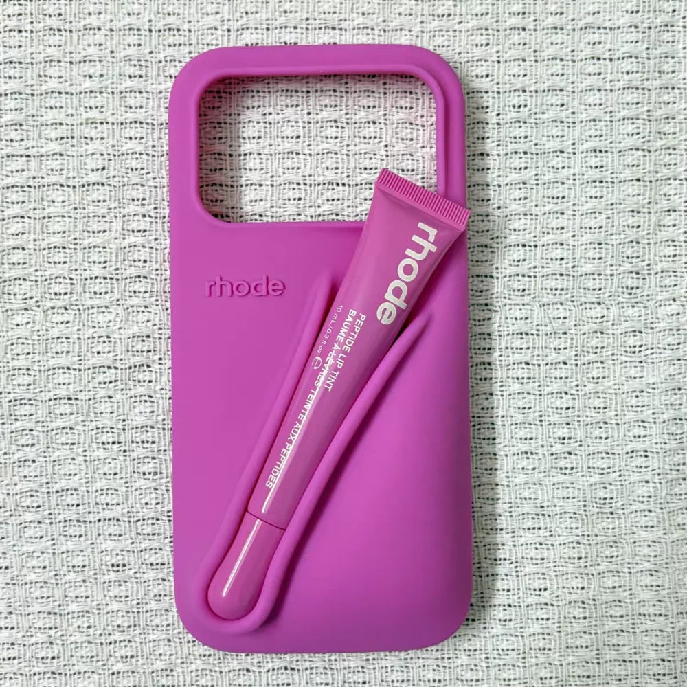With Lipstick&Box Lip Gloss Holder Phone Case For iPhone Air 17 16 15 14 13 12 Pro Max Rhode Lipstick Trendy Silicone tpu Cover