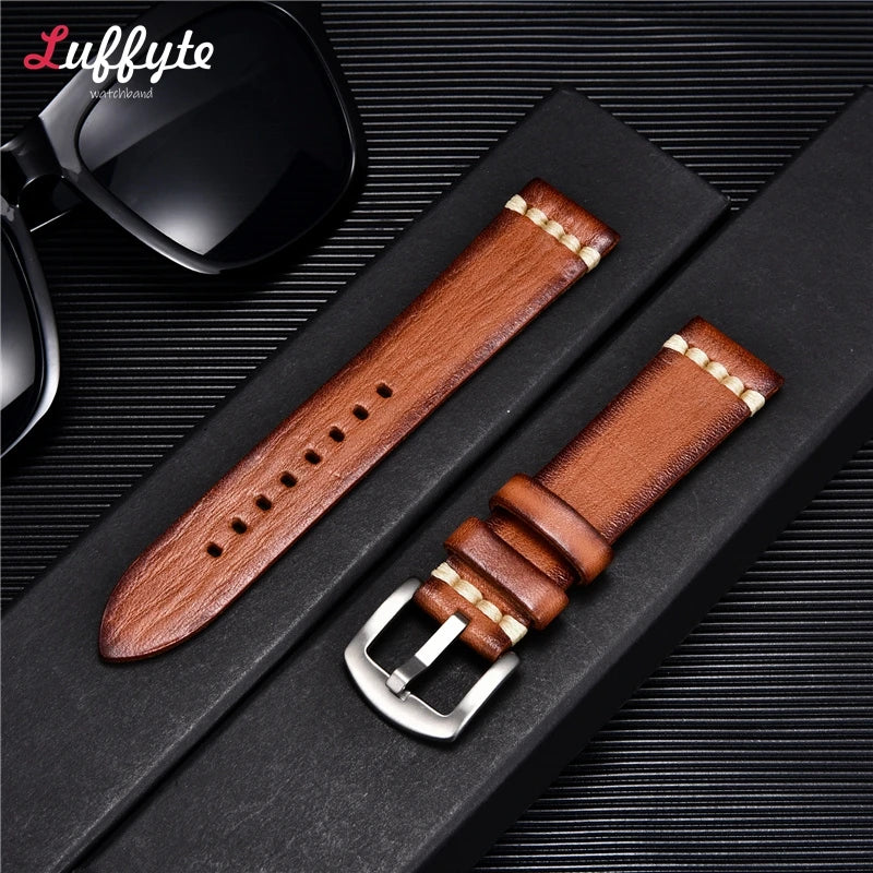 Handmade Vintage Retro Italian Leather Watch Band 18mm 20mm 22mm 24mm Men Women Universal Leather Watch Strap