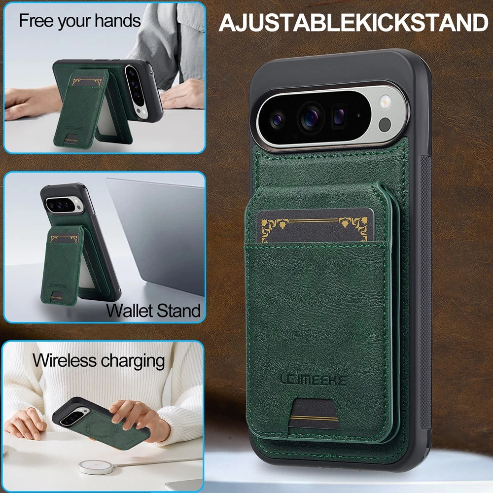 2 in 1 Leather Case for Google Pixel 10 10Pro 10A 9 9Pro 9A 8 8Pro 8A 7 7A Pro XL ProXL Cards Bag Wireless Charging Phone Cover