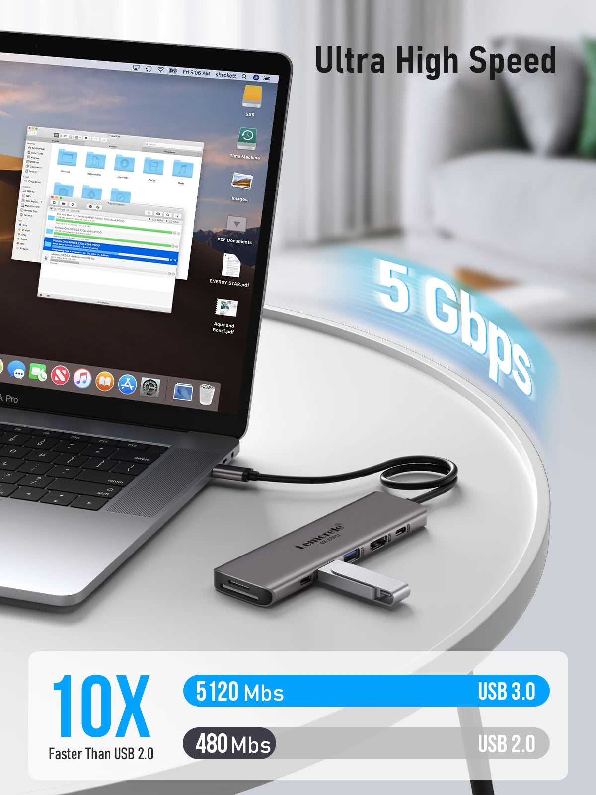 Lemorele 7-in-1 USB HUB Docking Station USB-C Hub HDMI 4K 60Hz USB 3.0 Adapter PD100W Charge For MacBook Pro Laptop Accessories