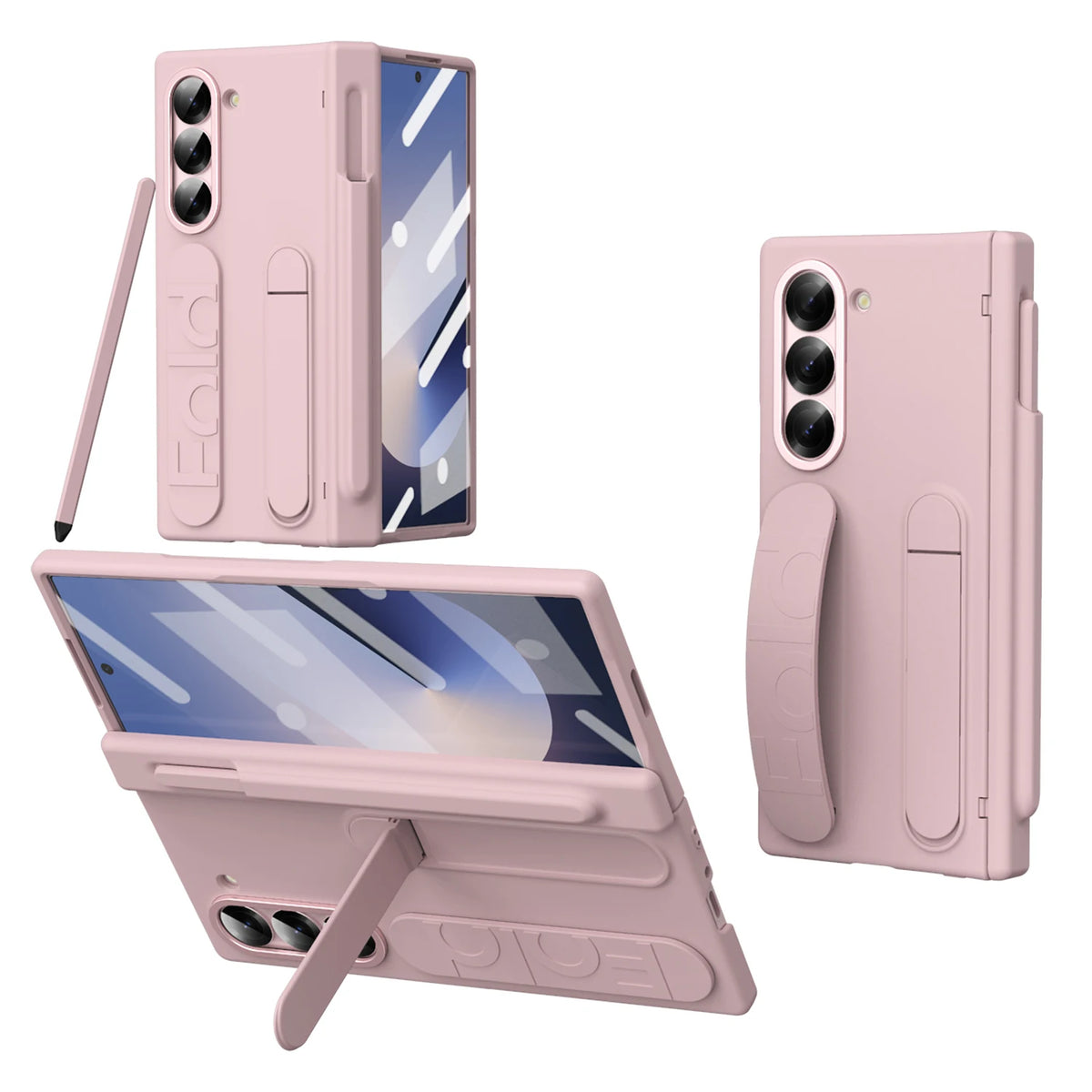 Touch Pen Case For Samsung Galaxy Z Fold 8 7 6 5 4 3 Folding Hinge Wrist Band Screen Tempered Film Phone Cover TriFold Fold7