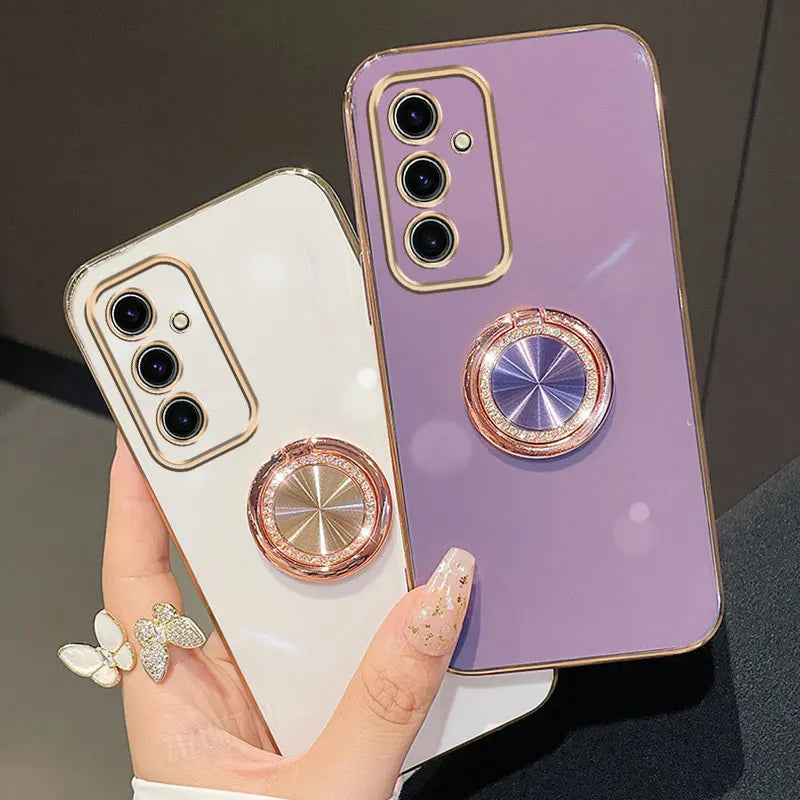 Crystal Strap Lanyard Luxury Circle Phone Holder Case For Samsung Galaxy S24 S20 S21 S22 S23 S25 FE Note 10 20 Plus + Ultra Back