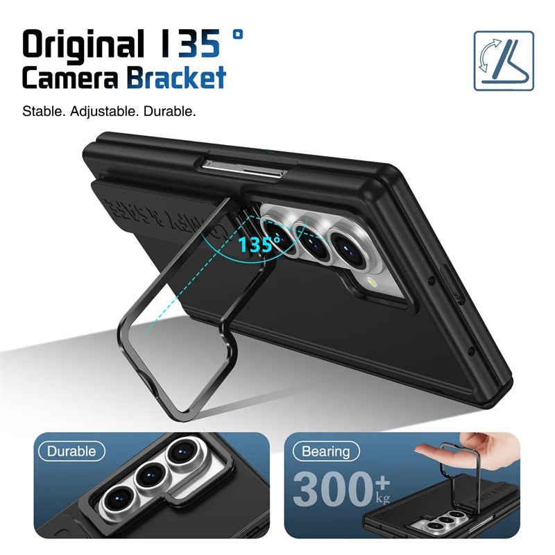 For Samsung Galaxy Z Fold 7 6 5 4 3 Wristband Hinge Lens Holder Phone Case Outer Screen Glass Film Protection Shockproof Cover