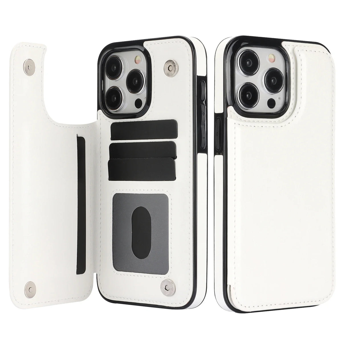 Wallet Double Button With Card Slot Stand Flip Leather Case For iPhone 16e 16 Pro Max 15 Plus 14 13 12 Mini 11 SE3 SE2 X XR 8 7