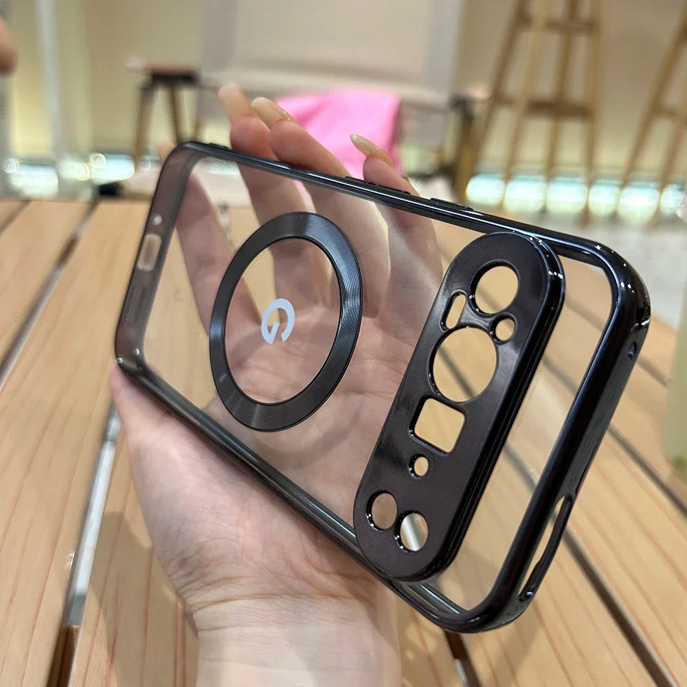 Clear Electroplating Compatible Magnetic Wireless Charging Phone Case For Google Pixel 11 10 9 A Pro XL Shockproof Protect Cover