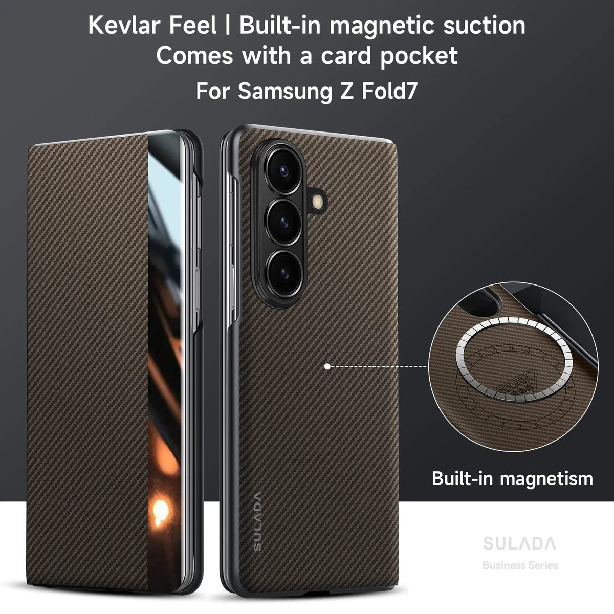 Carbon Fiber Pattern Leather Magnetic Phone Case For Samsung Galaxy Z Fold 7 6 5 4 Business Window View Wireless Charging Cover