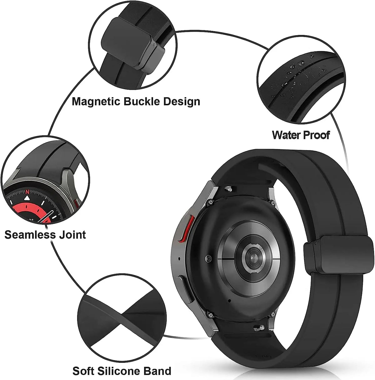 No Gap Magnetic Silicone Strap For Samsung Galaxy Watch 7 6 5 4 44mm 40mm Pro 45mm Bracelet Galaxy Watch6 Classic 43mm 47mm Band