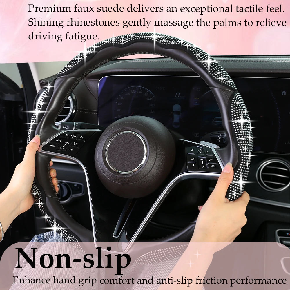 Fashion with Diamond Car Universal 38cm Steering Wheel Cover Colorful Bronzing Diamond BlingBling Steering Wheel Accessories