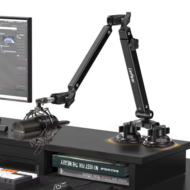 Lanparte Adjustable Microphone Stand With Suction Cup Cable Management/Desk Mount, Suspension Boom Arm for K688 Ampligame AM8-BM