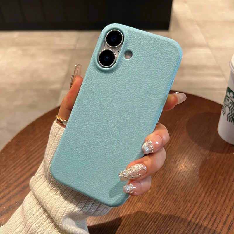 Luxury Soft Cortex Leather Case For iPhone 17 Air 11 12 13 14 15 16 Pro Max Plus Lichee Pattern Silicone Shockproof Cover
