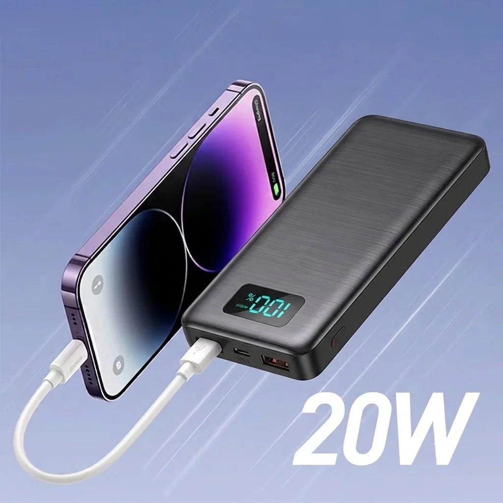 20W PD Fast Charge Powerbank 10000mAh Thin Portable Charger Type C USB C External Battery Backup Power Supply with LED Display for Travel Camping Fits iPhone 17 16 15 14 Plus Pro Max Samsung Galaxy S26 S25 Ultra S24 Google Pi