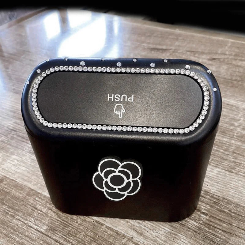 Cute Big Diamond Bowknot Car Trash Bin Hanging Vehicle Garbage Dust Case Storage Box Pressing Type Trash Can Auto Accessories