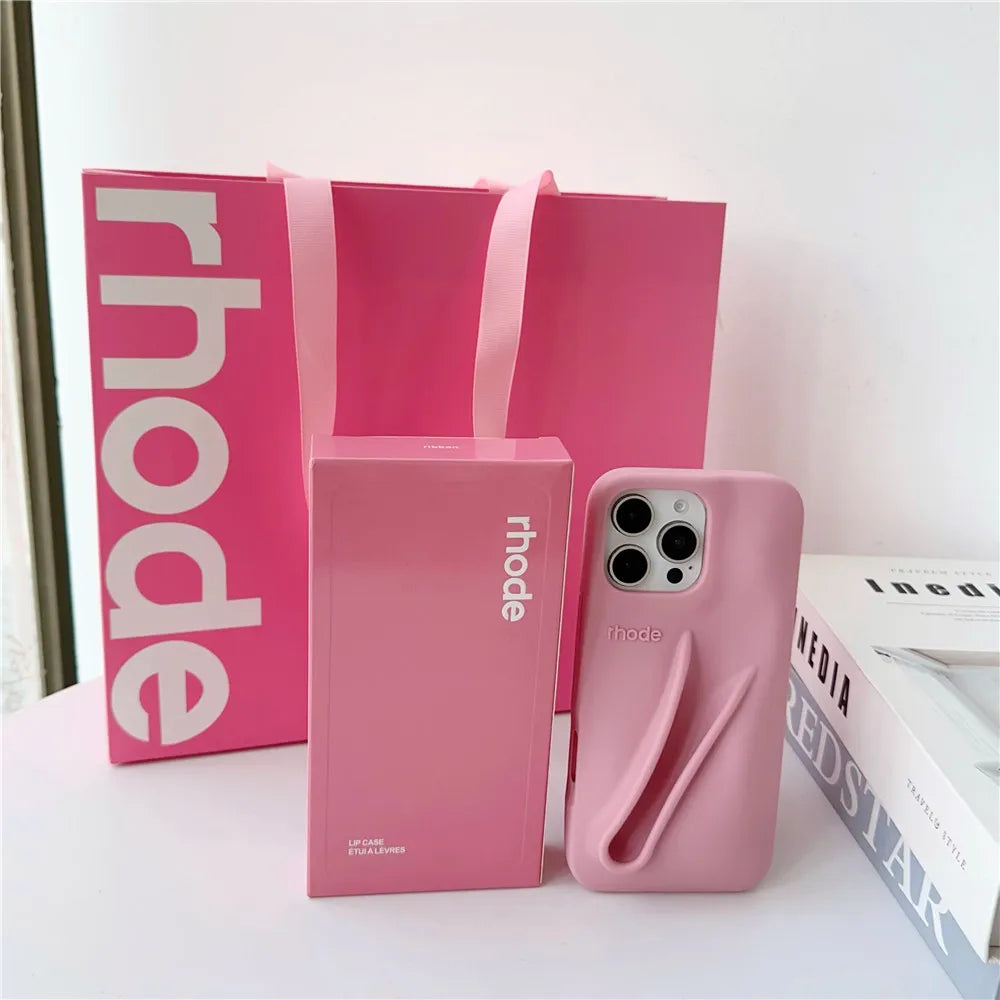 With Box Rhode Bag Fashion Phone Case for iPhone 16E 17 Air 16 15 14 13 12 11 Pro Max Plus Lip Gloss Portable Stand Cover Funda
