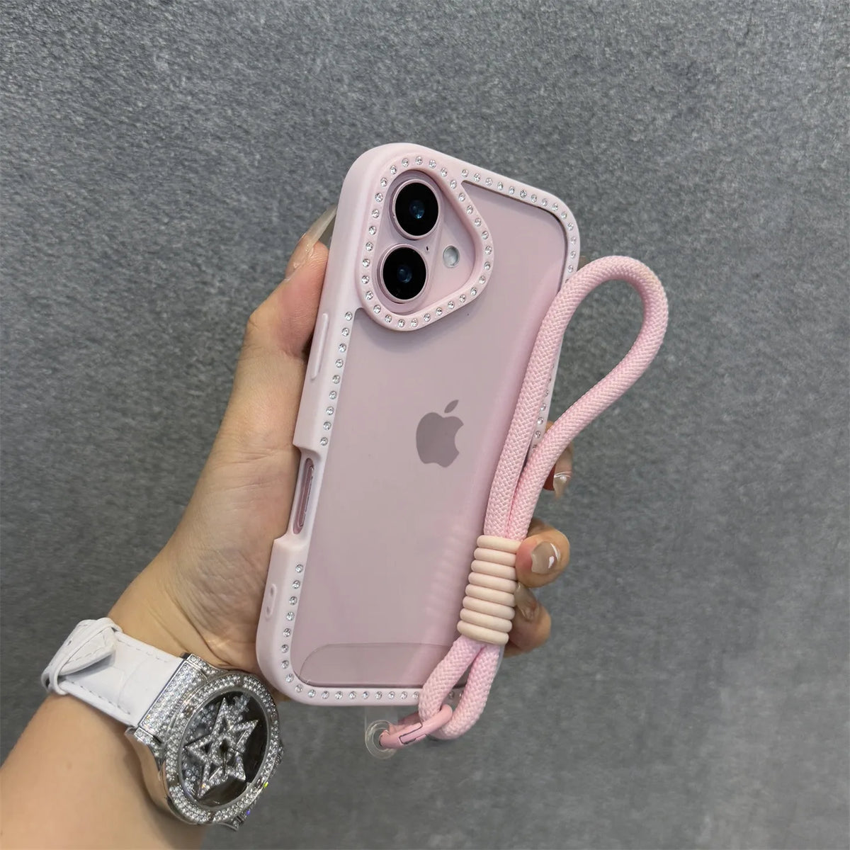 Shining Bling Diamond Transparent Phone Case For iPhone 17 16 15 14 13 12 11 Pro Max Plus 16e 17Air With Wristband Lanyard Cover