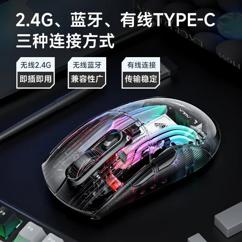 AULA SC630 Transparent Wireless Gaming Mouse Tri Mode Magnetic Charging Base RGB Lighting Battery Display For PC Gamer Office