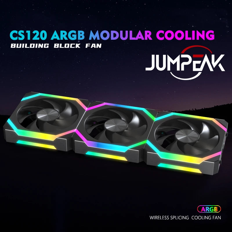 JUMPEAK CS120 ARGB Cooling Fan 360mm 240mm Modular Stackable Splicing Silent 120mm RGB Fans Kit For Gaming PC Case Water Cooler