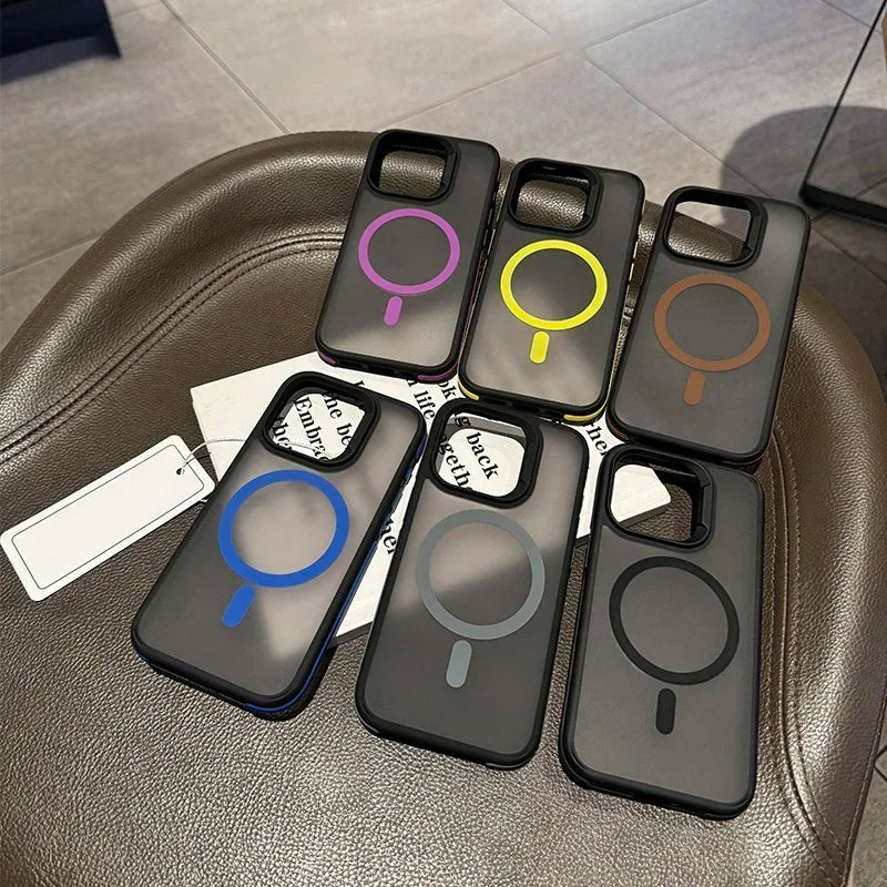 Luxury Colorblock Translucent Magnetic Phone Case for IPhone 17 16 15 14 Plus 13 Pro Max Shockproof Anti Slip Frosted Cell Cover