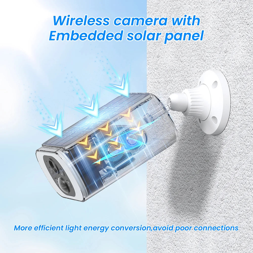 2.5K Solar Camera 4MP Outdoor Wifi Surveillance Camera Home Security Protection Built-in Battery PIR Detect Color Night Vision