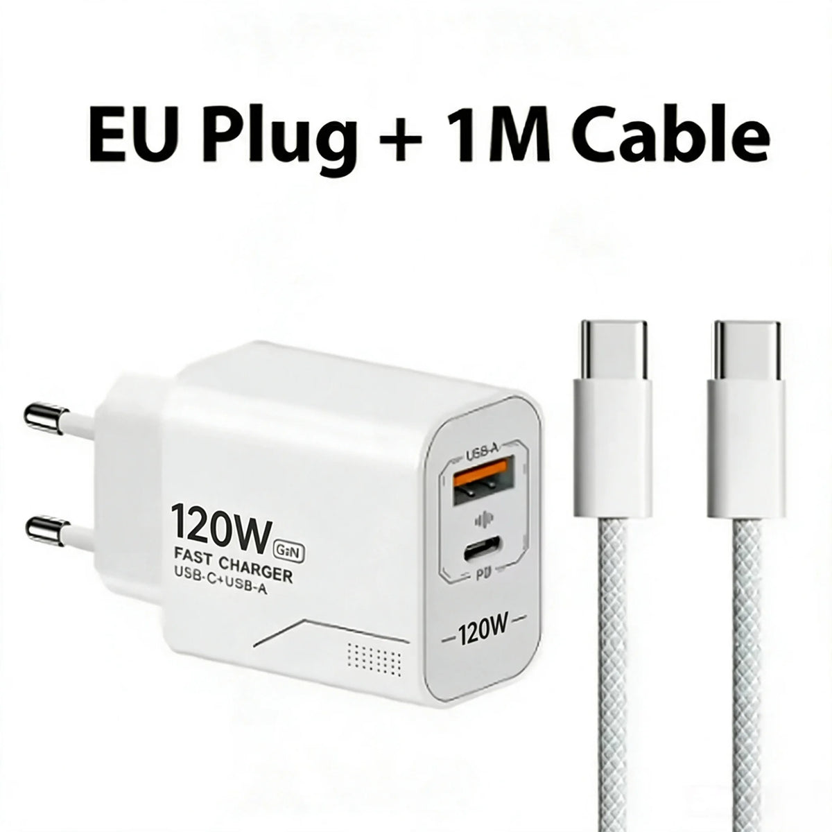 120W 2-Port GaN Type C Charger USB-C Fast Charging Wall Adapter US/EU Plug Phone Charger Compatible with iPhone Samsung Xiaomi