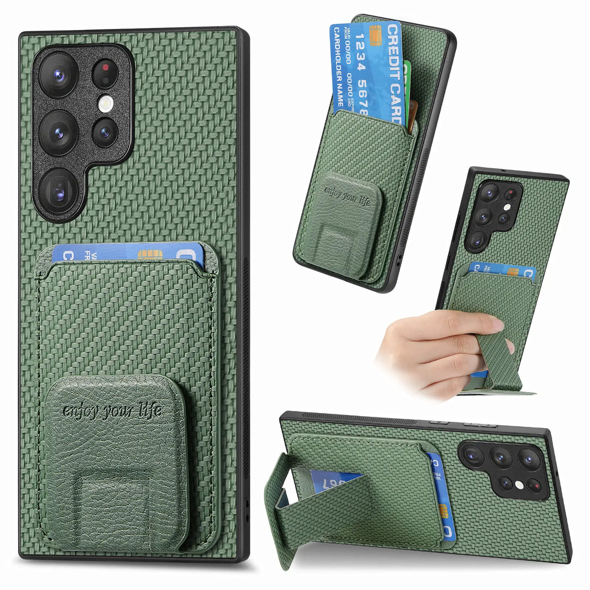 Foldable Kickstand Cards Solt Wallet Case For Samsung Galaxy S24 Ultra S23 S22 Plus S21 FE A14 A24 A34 A54 A15 A05 A55 A35 Bag