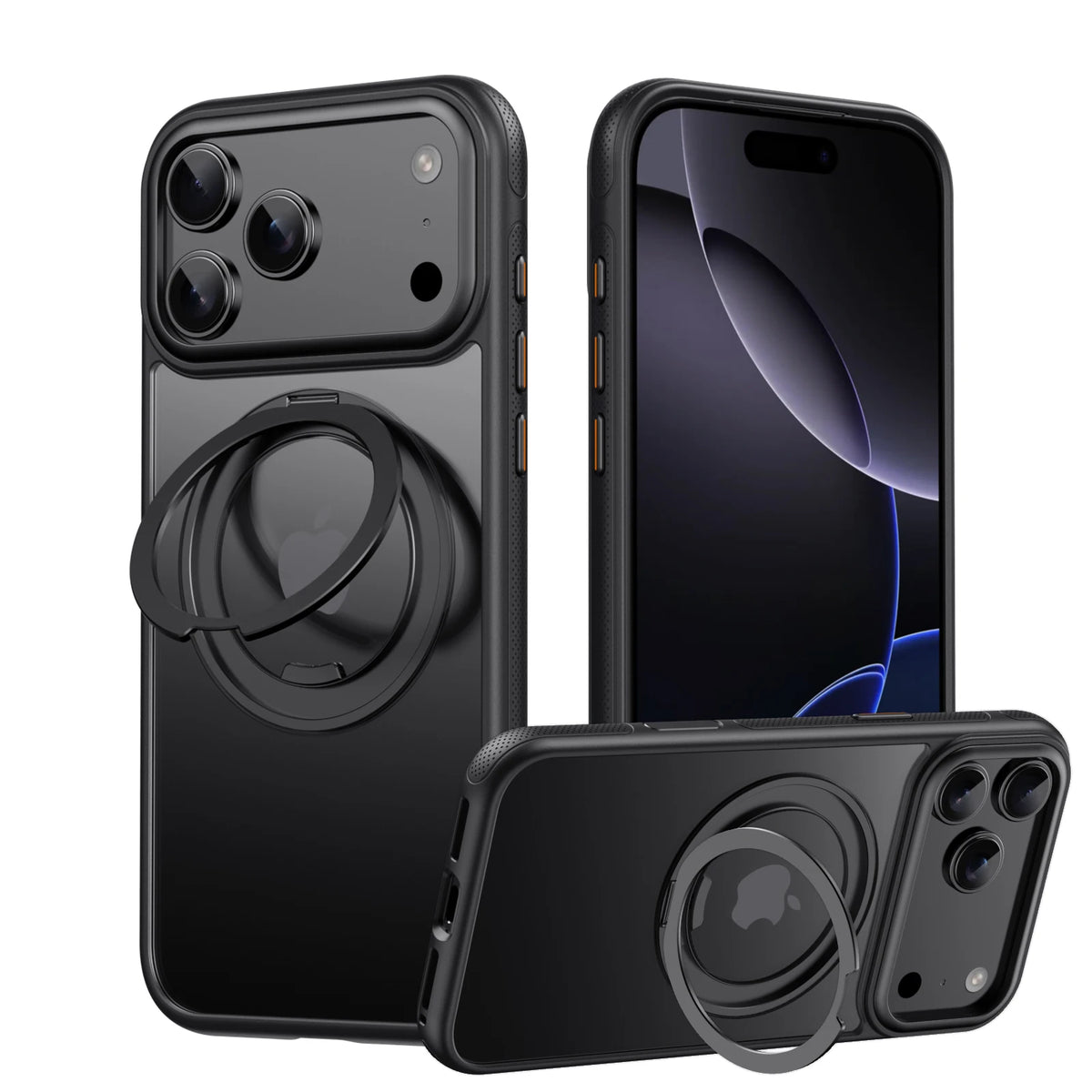 Transparent Magnetic Case for iPhone 17 Air 16 Plus 15 14 13 18 17 Pro Max 16e 360° Rotating Ring Holder Kickstand Cover LMD003