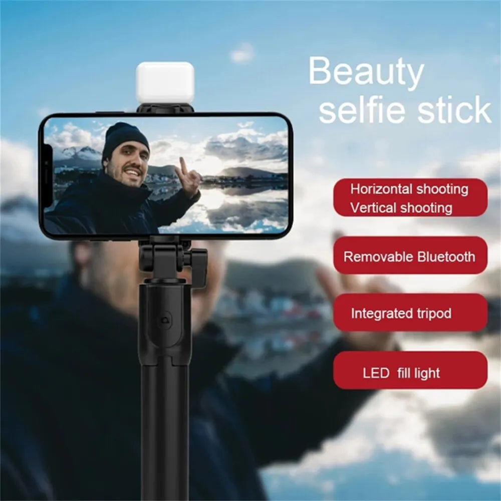 Foldable Portable Selfie Stick Tripod With Detachable Bluetooth Remote Control With LED Selfie Light For Phone Video Live Holder