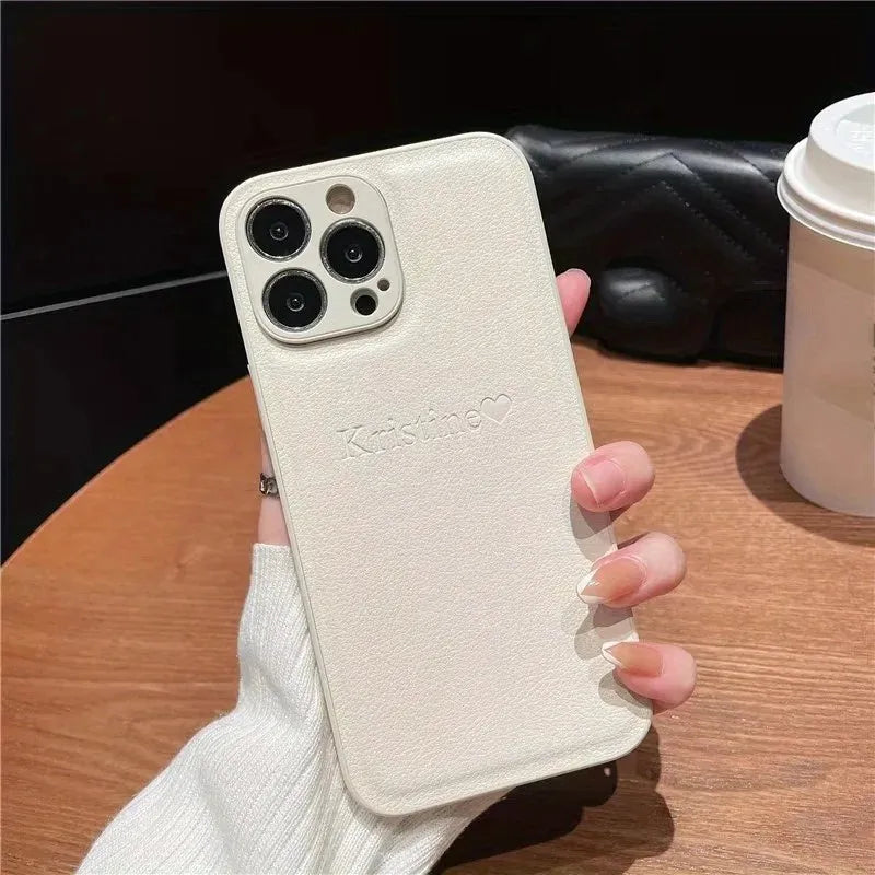 Personalize Customize DIY Initial Name Leather Soft Case For iPhone 16 15 14 Pro Max 11 12 13 X S XR 7 8 Plus Protective Cover