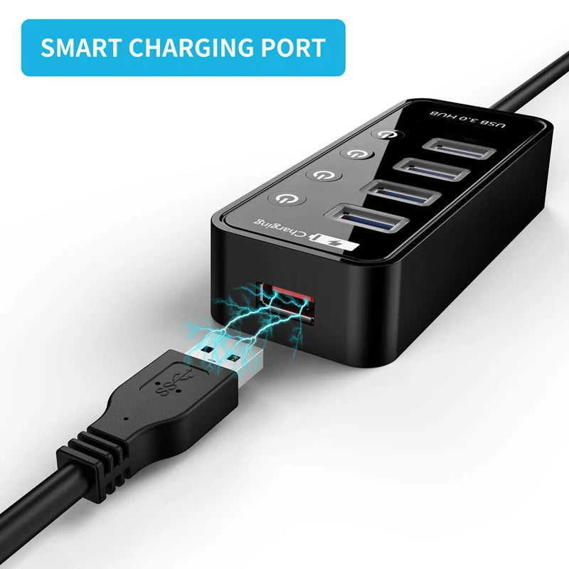 USB HUB 3.0 4 Port Smart Phone Charger Multi For Ipad MacBook Pro Computer PC Notebook Laptop Accessories With Power Adapter