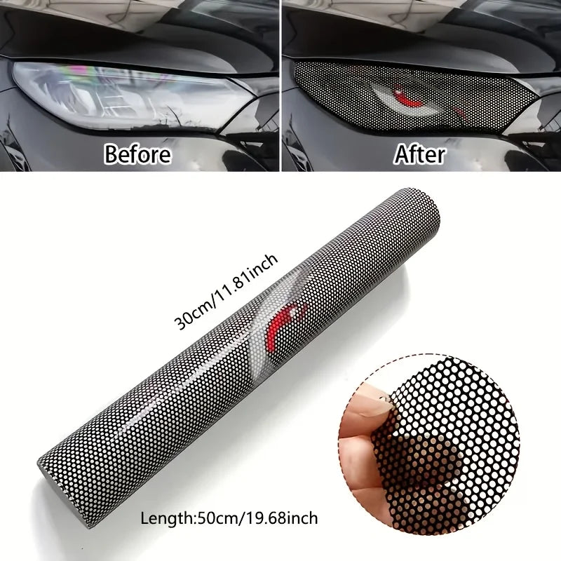 2 pack car headlight sticker grid eye decal, durable lampshade decorative sticker, suitable for car headlights and tail lights,