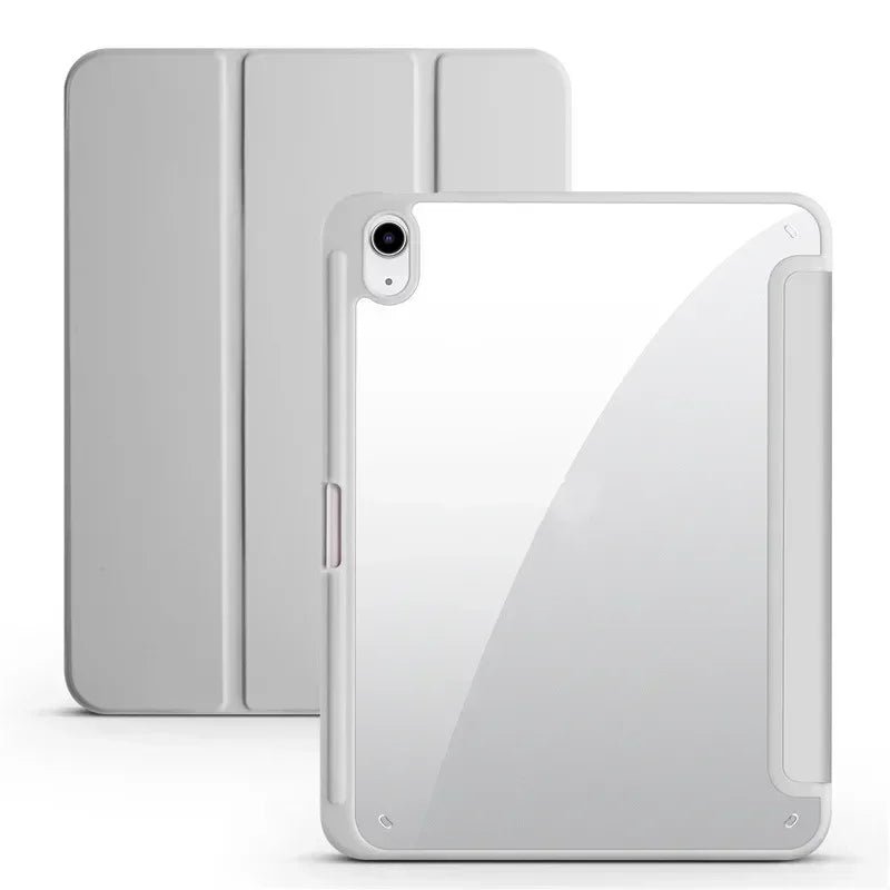 For iPad 10th Gen Case with Pen Holder Trifold Acrylic Clear Back Hard Cover For iPad 10.2 9.7 Air 11 5 4 iPad 11 A16 10 9 Case