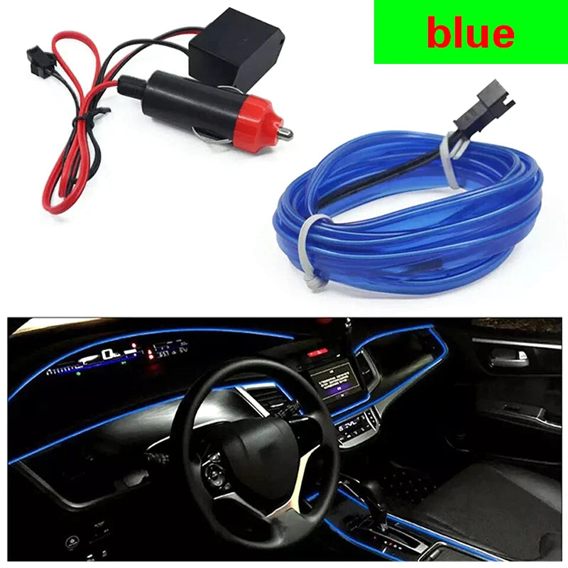 HQ 12V Universal LED Car Ambient Lamp Car Interior Decoration Light Cold Light Strips Waterproof Dashboard Console Lamp1/3/5M