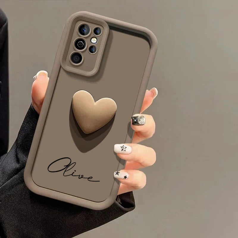 Customized Personalized Name 3D Love Heart Case For Samsung Galaxy S25 S24 S23 S22 S21 S20 Ultra Plus Luxury Cover S23 S21 FE