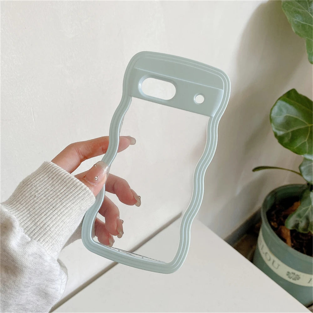 2IN1 Cute Curly Wavy Transparent Phone Case For Google Pixel 11 11Pro 10 10Pro 9 9Pro 9A 8 8A 7A Candy Color Shockproof Cover