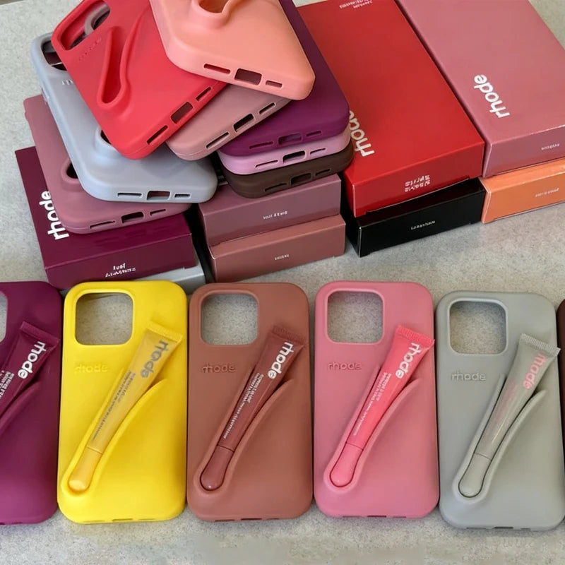 Makeup Brand Lemontini Dopamine Lip Gloss Case for iPhone 15 16 17 ProMax 12 13 14 Air Pro Max Plus Lipstick Holder Phone Cover
