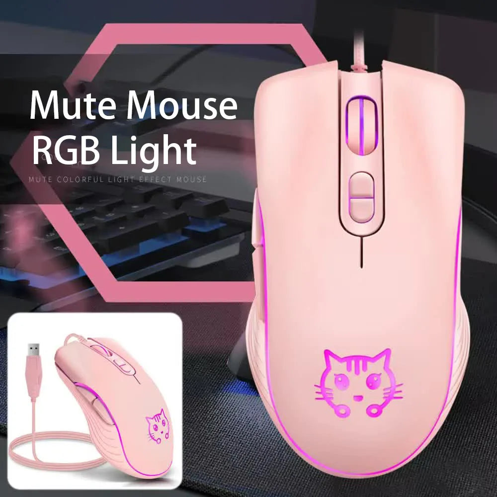 Wired USB Gaming Mouse Pink Computer Professional E-sports Mause 2400 DPI Colorful Backlit Silent Mice for Laptop Pc Mac