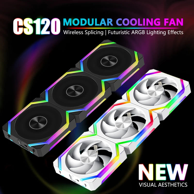 JUMPEAK CS120 ARGB Cooling Fan 360mm 240mm Modular Stackable Splicing Silent 120mm RGB Fans Kit For Gaming PC Case Water Cooler