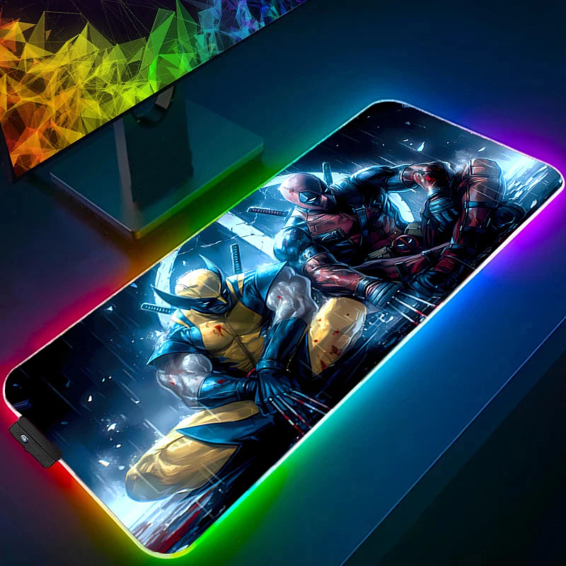 LED Mouse Pad Gaming Backlight Lock Edge Anime Accessories RGB Mousepad Gamer PC Completo Computer D-Deadpools Keyboard Desk Mat