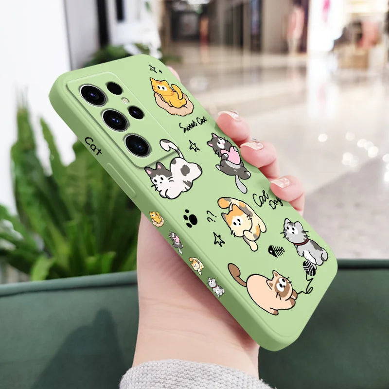 Cat String Ball Phone Case For Samsung Galaxy S25 S24 S23 S22 S21 S20 S10 S10E Ultra Plus FE Note 20 Ultra 10 Plus Cover