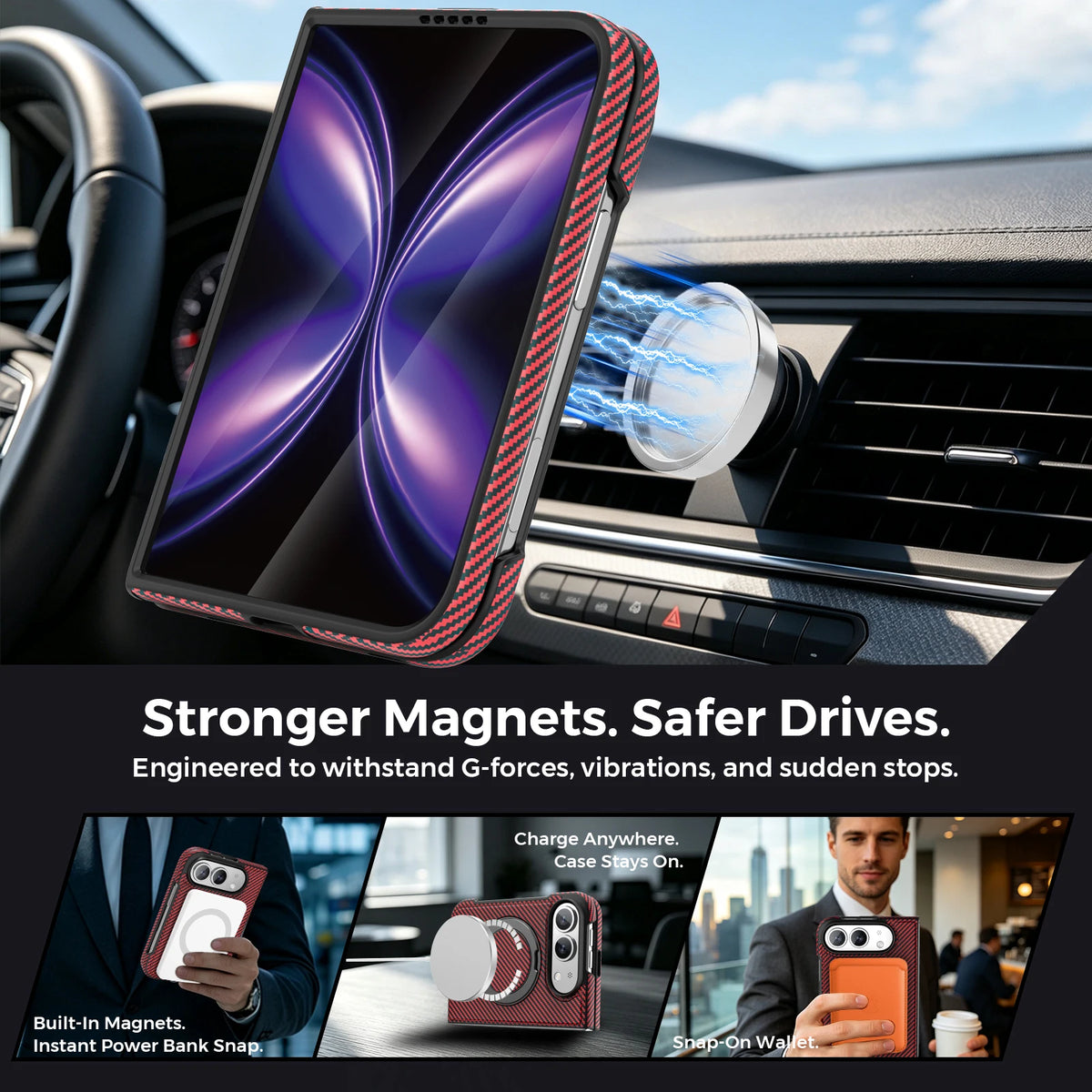 For iPhone Duo Case Luxury Carbon Fiber Texture Magnetic 360 Rotating Ring Holder Shockproof Protection Back Cover Accessories