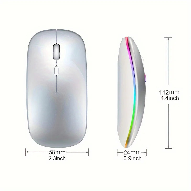 Wireless Rechargeable Mouse With LED Backlight Bluetooth With Type-C Adapter Gaming Mouse Suitable For MAC/Laptop/PC/Windows