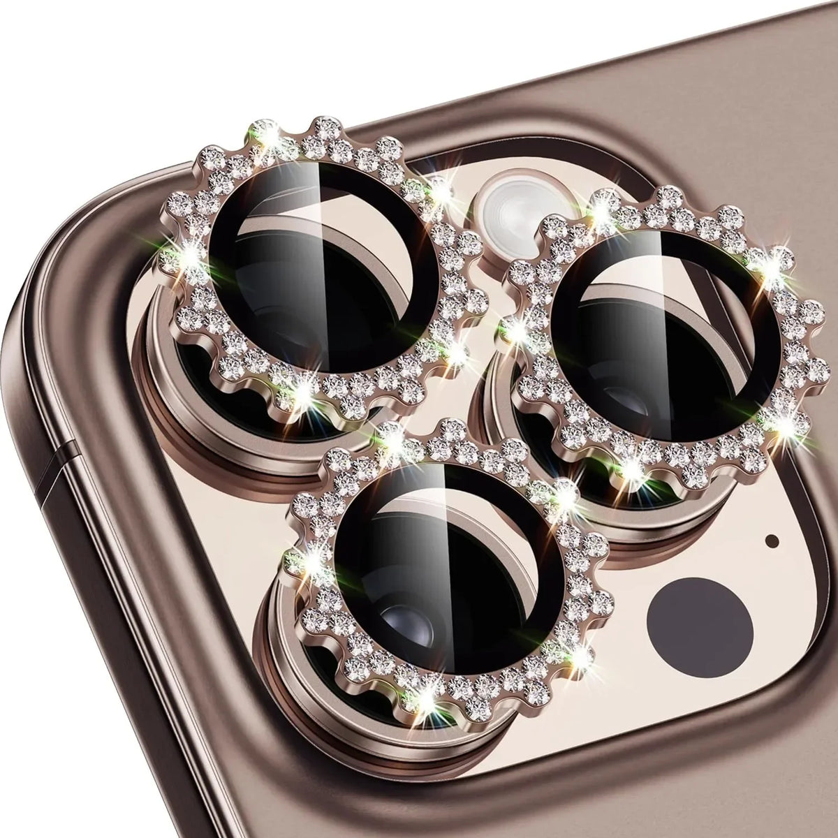 2-3Pcs Bling 3D Metal Gear Design Diamond Camera Lens Glass Protector For IPhone 16 17 Pro Max 15Pro 16Plus Case Friendly Rings
