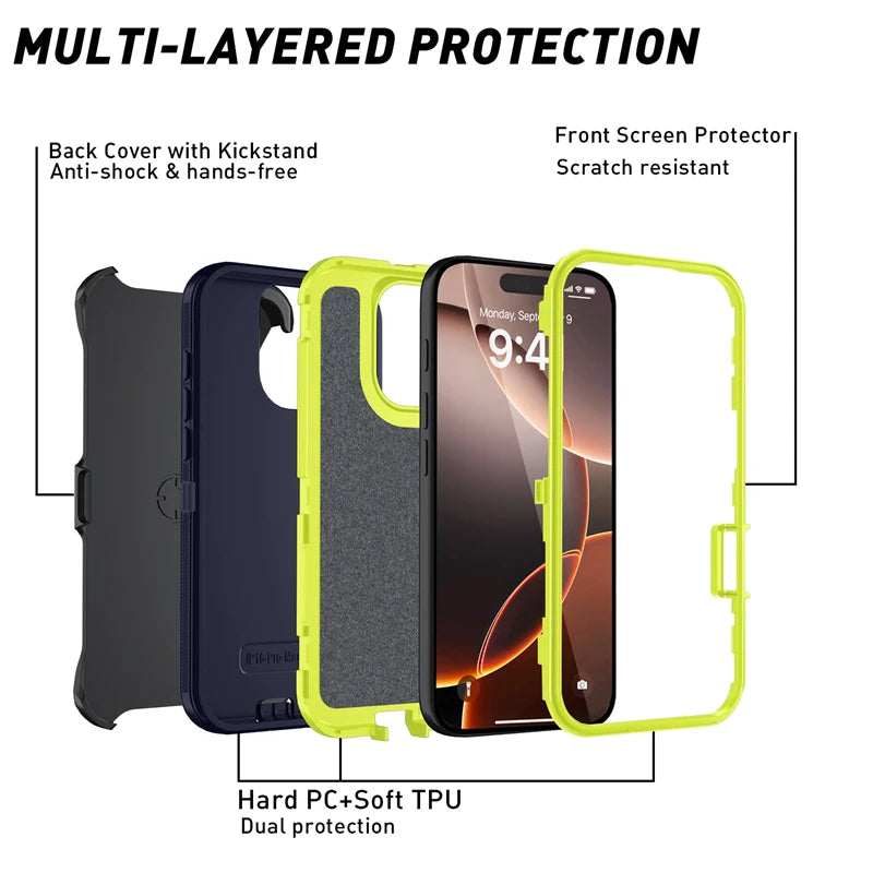 Shockproof Phone Cases For iPhone 17 16 15 14 13 12 11 Pro Max Mini 16E Defender Protecte Case For iPhone Air 15 16 Plus Cover