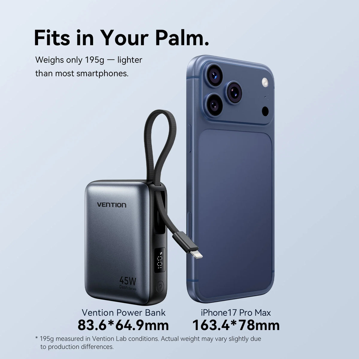 Vention 45W 10000mAh Power Bank Built-In USB-C Cable Portable Powerbank for iPhone 17 Samsung S26 Pocket-Sized Auxiliary Battery