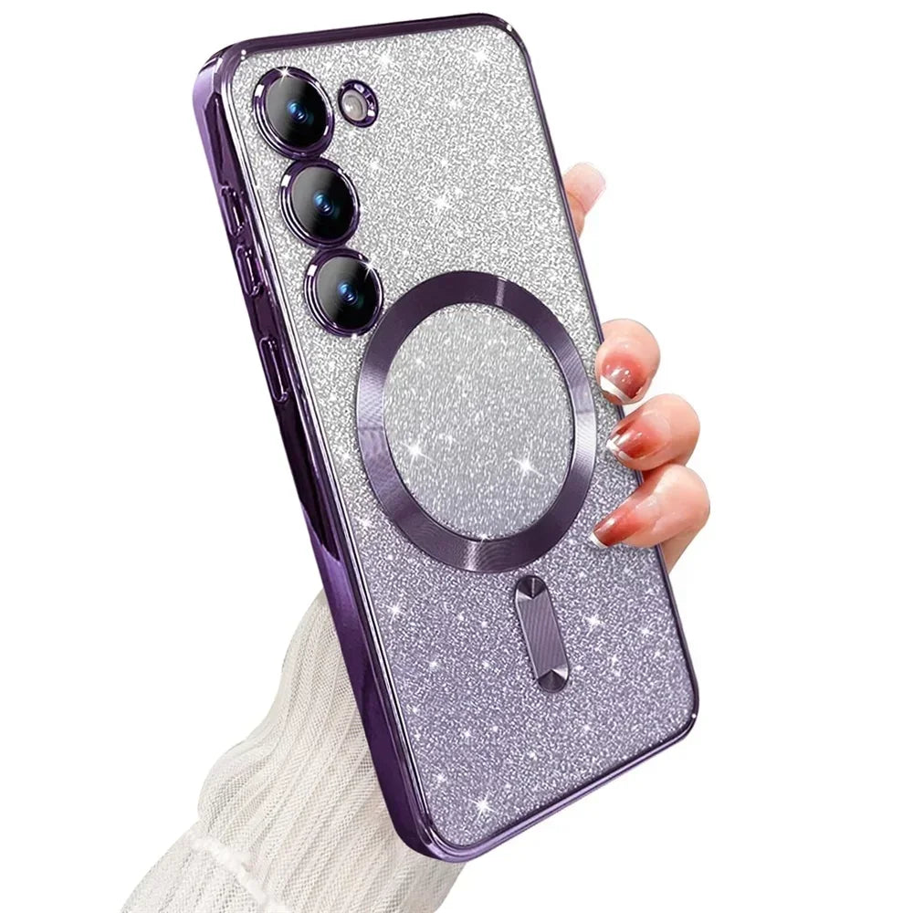 Glitter Bright Case For Samsung Galaxy A56 A36 A16 A06 A17 A26 S24 FE S22 S21 S20 S23 Plus S26 S25 Ultra Magnetic Wireless Cover