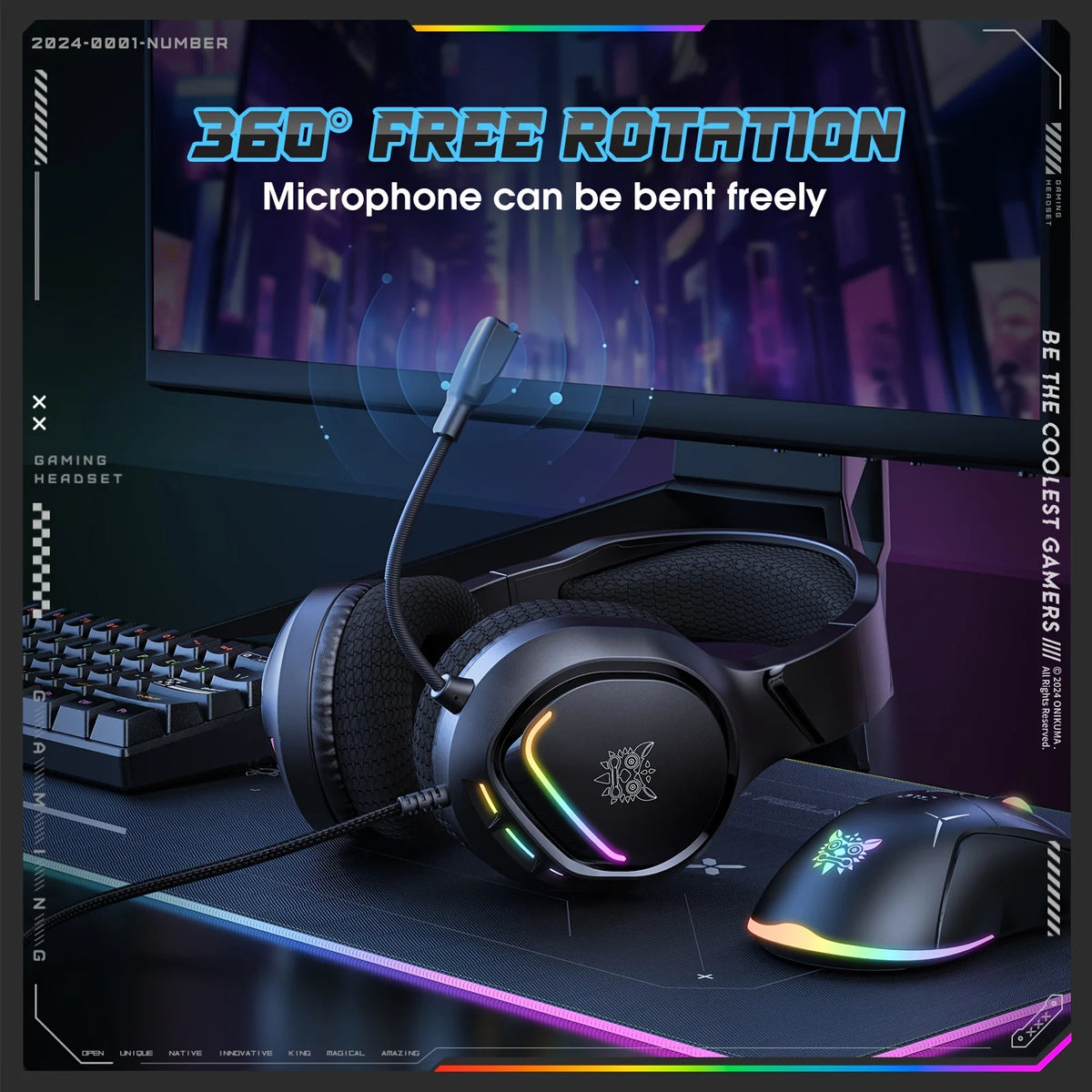 Onikuma X31 Gaming Headset Gaming headphones 3.5 mm speaker 50mm RGB power supports PC/Mobile/Console