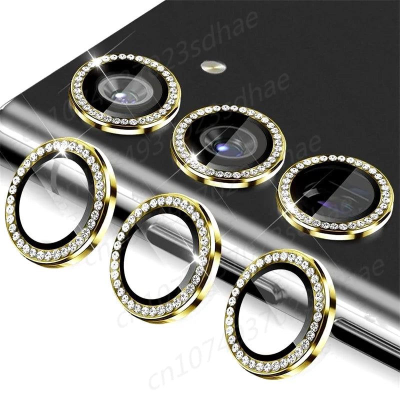 Bling 3D Diamond Metal Camera Ring Protector For Samsung Galaxy A55 A35 A54 A34 A15 5G Alloy Lens HD Tempered Glass Protect Cap